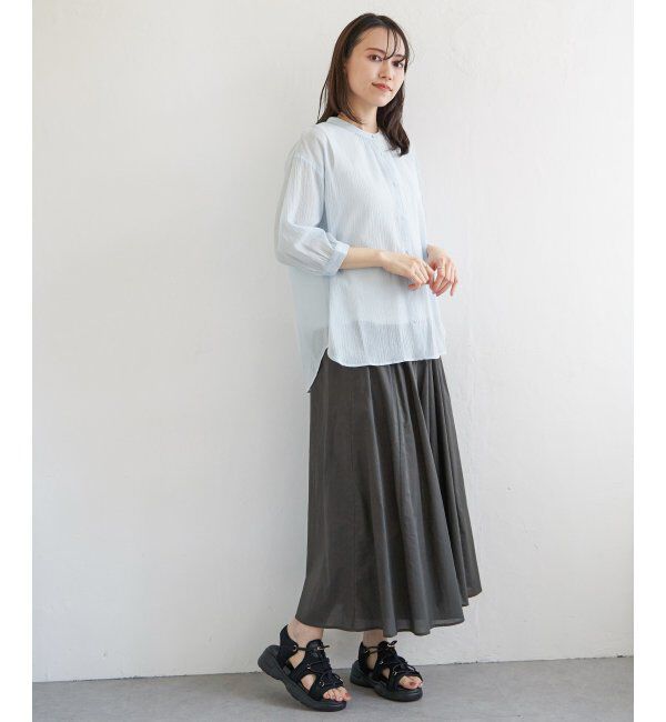 ikka「コットン楊柳バンドカラーシャツ」|シャツ・ブラウス|