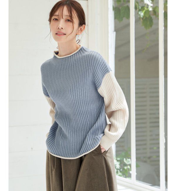 ikka「袖配色ワイドリブニットプルオーバー」|プルオーバー|