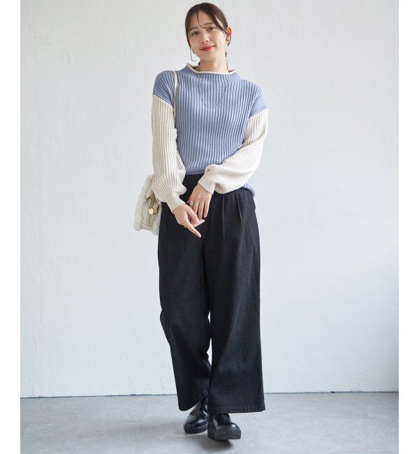 ikka「袖配色ワイドリブニットプルオーバー」|プルオーバー|