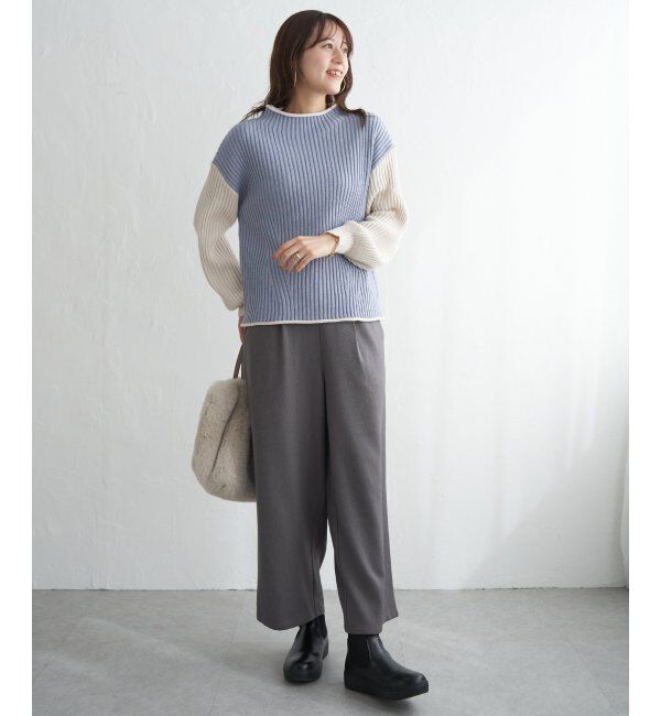 ikka「袖配色ワイドリブニットプルオーバー」|プルオーバー|