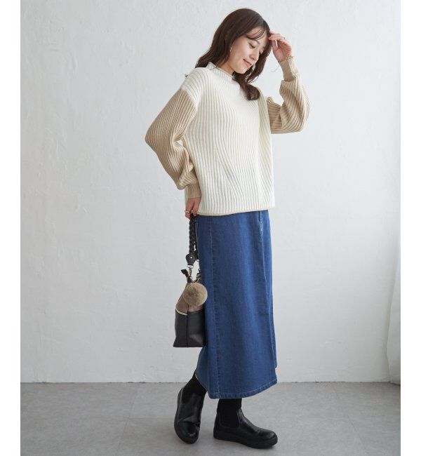 ikka「袖配色ワイドリブニットプルオーバー」|プルオーバー|