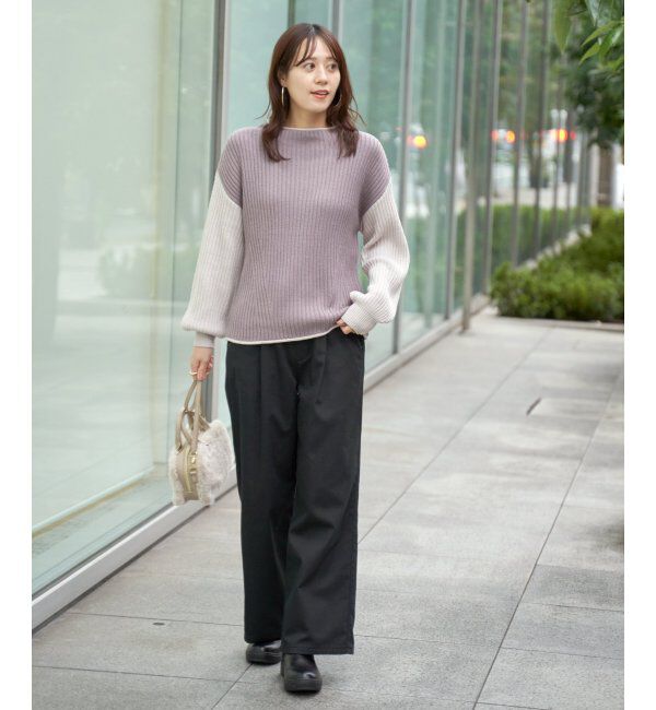 ikka「袖配色ワイドリブニットプルオーバー」|プルオーバー|