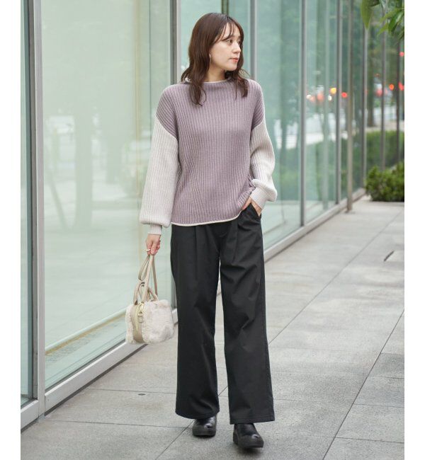 ikka「袖配色ワイドリブニットプルオーバー」|プルオーバー|
