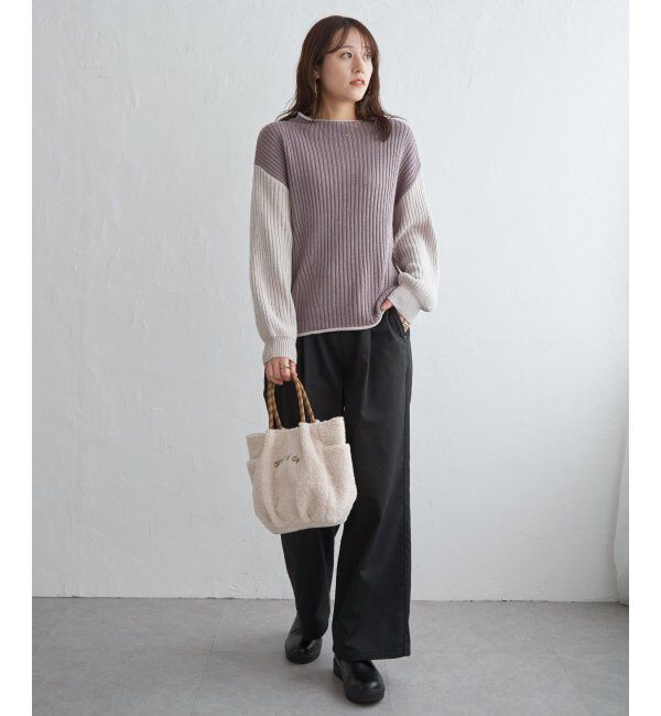 ikka「袖配色ワイドリブニットプルオーバー」|プルオーバー|