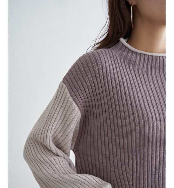 ikka「袖配色ワイドリブニットプルオーバー」|プルオーバー|