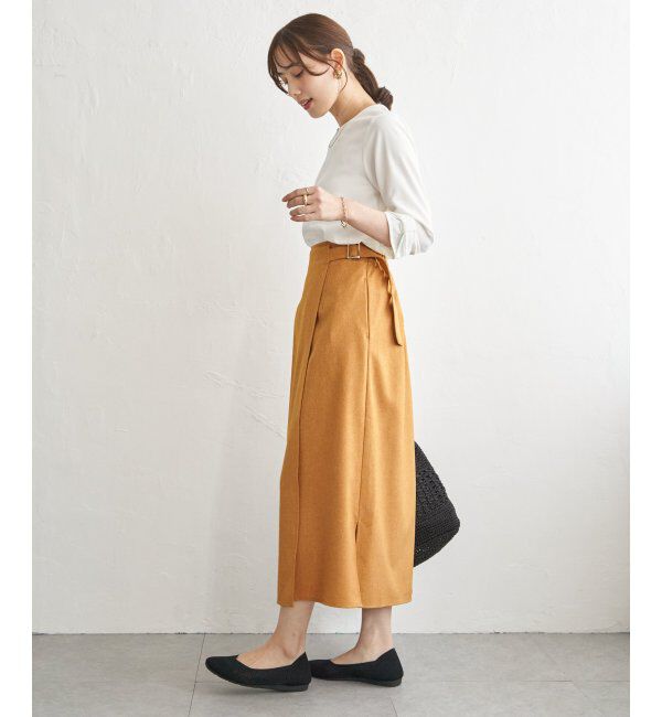 IKKA LOUNGE「バックル付きラップ風スカート」|スカート|