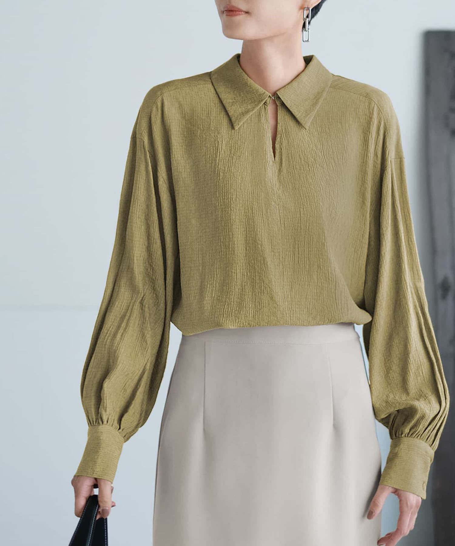 STYLE DELI「ドビーシャツ襟ブラウス」|シャツ・ブラウス|オリーブイエロー