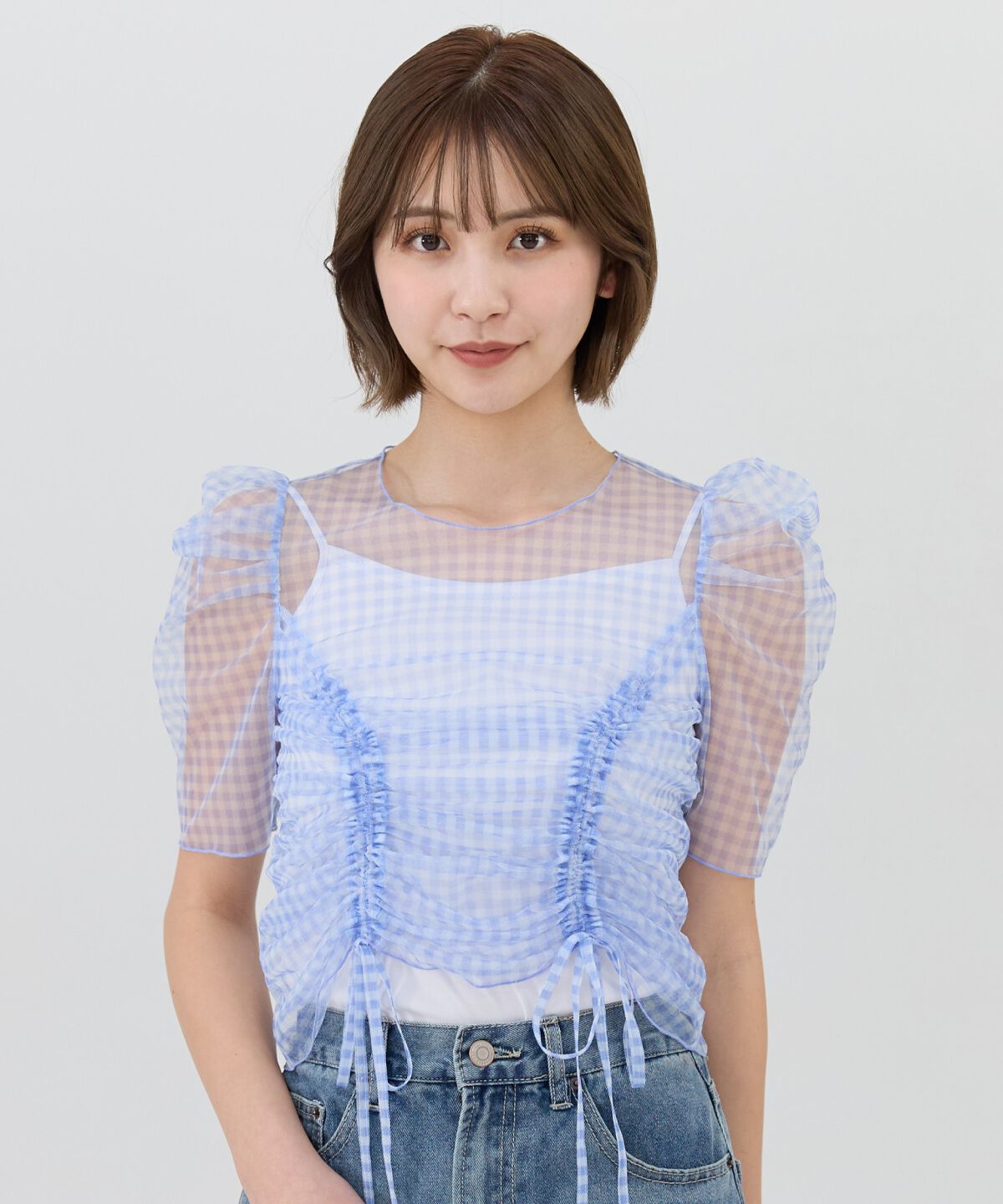 REDYAZEL「ギンガムチェックチュールトップス」|シャツ・ブラウス|