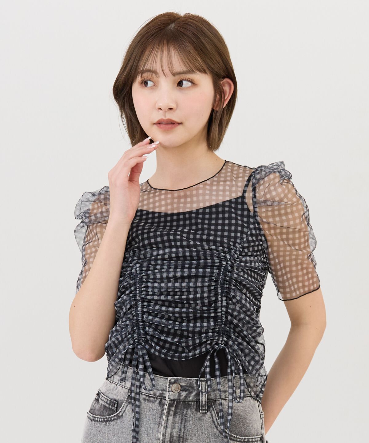 REDYAZEL「ギンガムチェックチュールトップス」|シャツ・ブラウス|