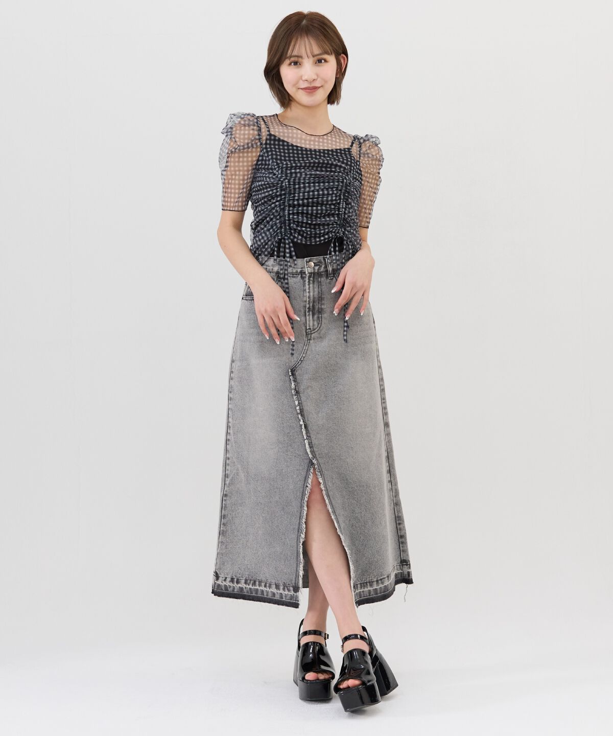 REDYAZEL「ギンガムチェックチュールトップス」|シャツ・ブラウス|