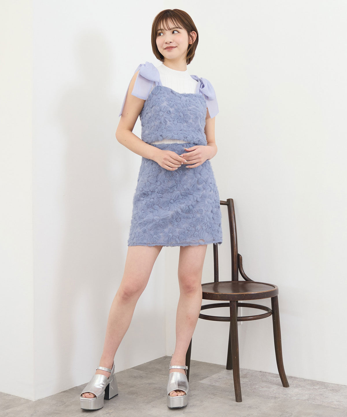 REDYAZEL「3Dフラワーレースショルダーリボンビスチェ」|キャミソール|