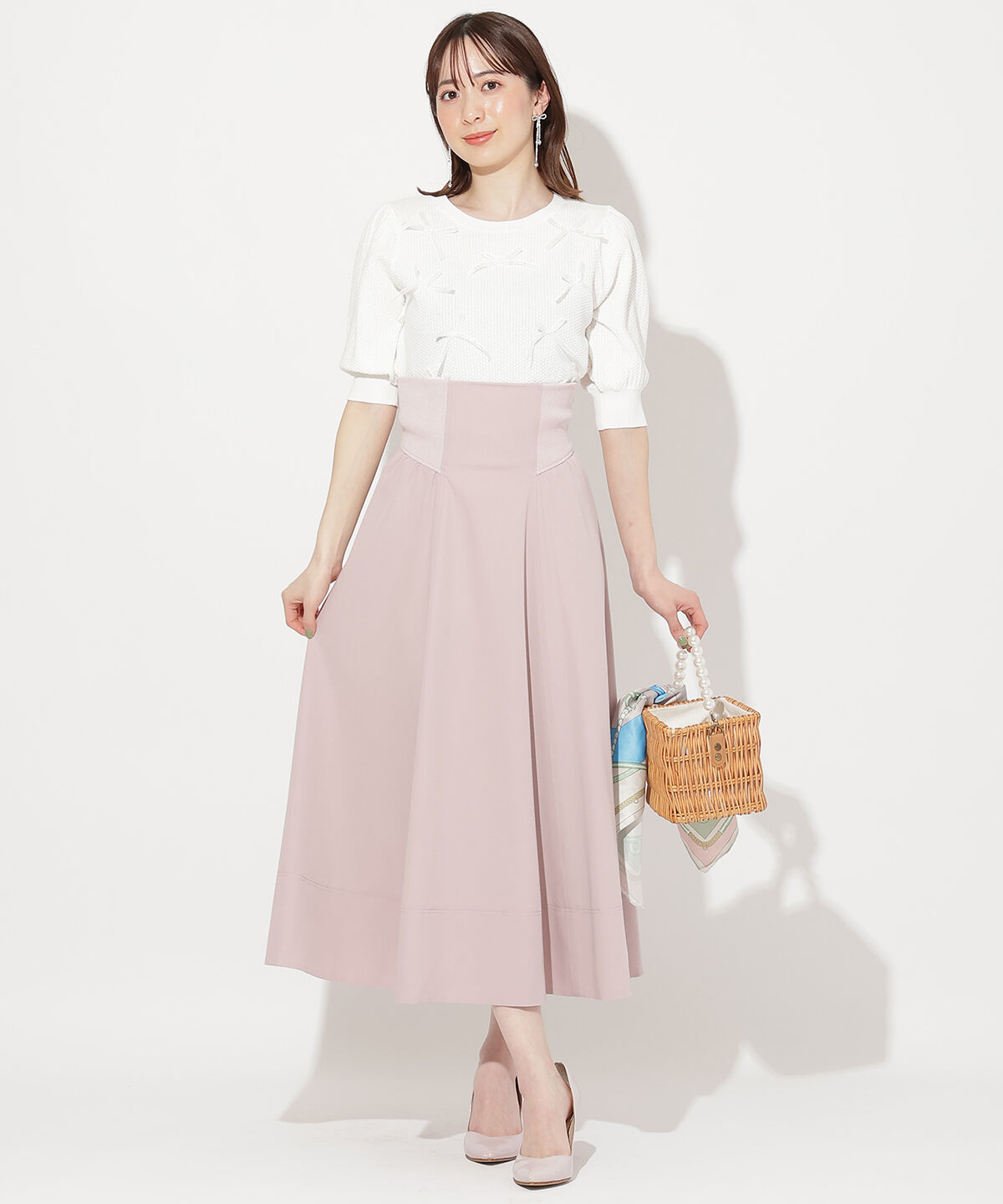 WILLSELECTION「バックスピンドルリブ切替スカート」|フレア|ピンク