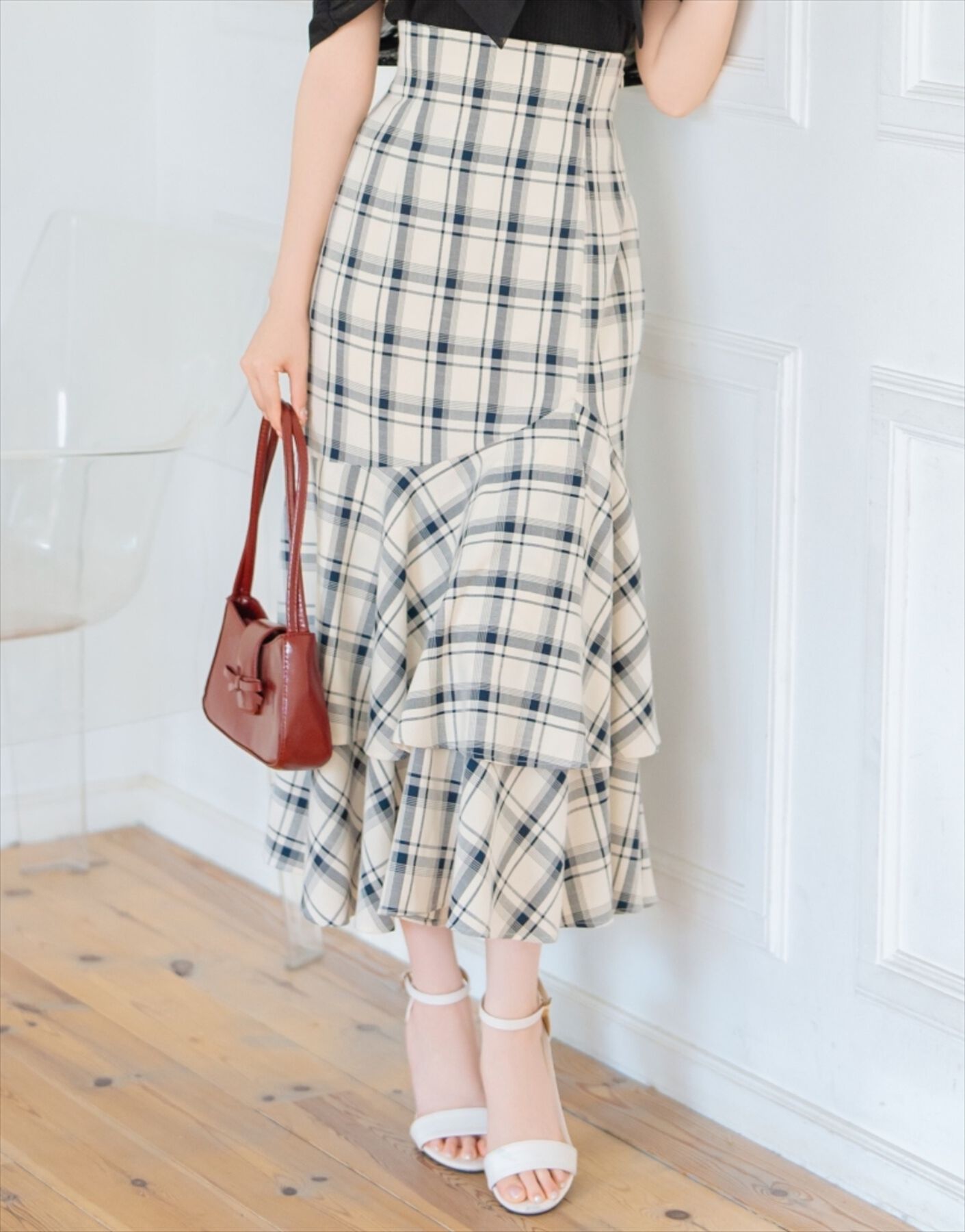 WILLSELECTION「ティアードヘムマーメイドスカート」|タイト|白系チェック