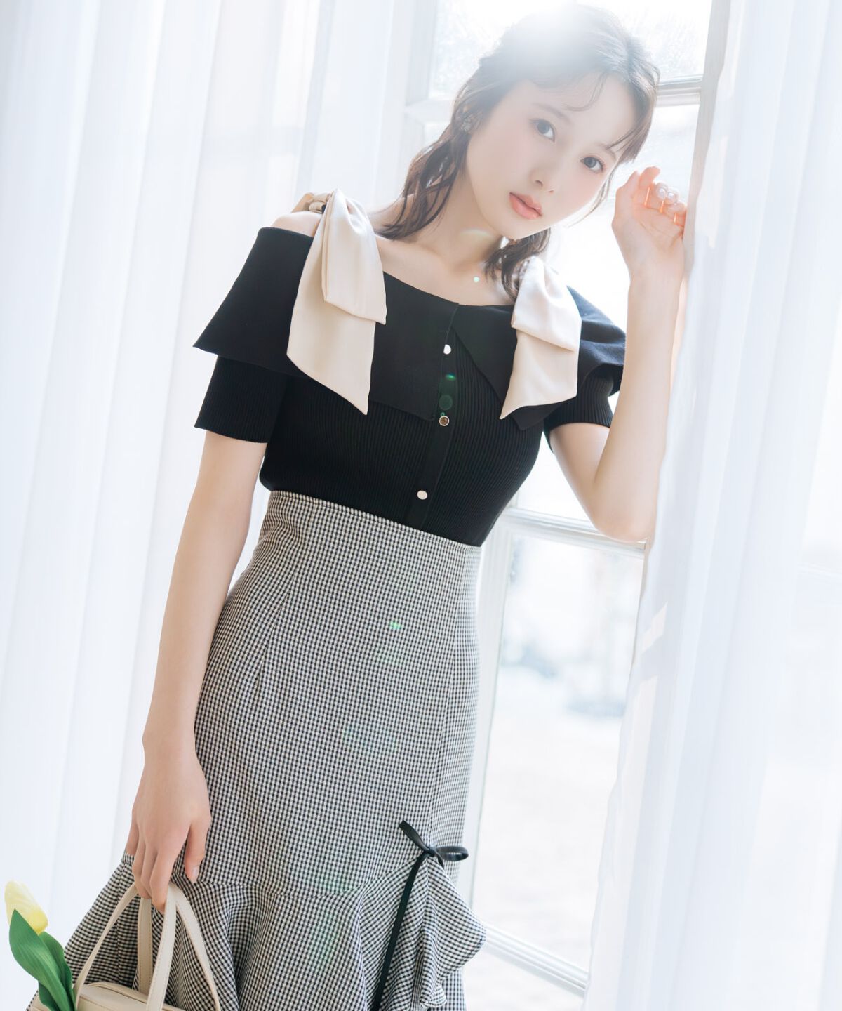 WILLSELECTION「リボンオフショルハーフスリーブニット」|ニット・セーター|