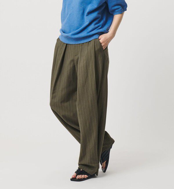 BEAUTY&YOUTH UNITED ARROWS「麻ブレンド ストライプ タブ タックパンツ」|スラックス|