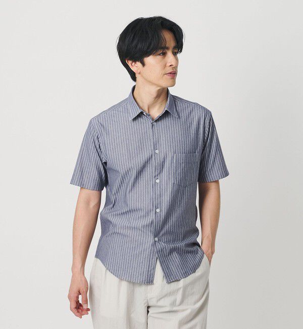 BEAUTY&YOUTH UNITED ARROWS「クイック ストレッチ ストライプ シャンブレー ボタンダウン 半袖シャツ SLIM型 吸水速乾機能付き」|シャツ・ブラウス|