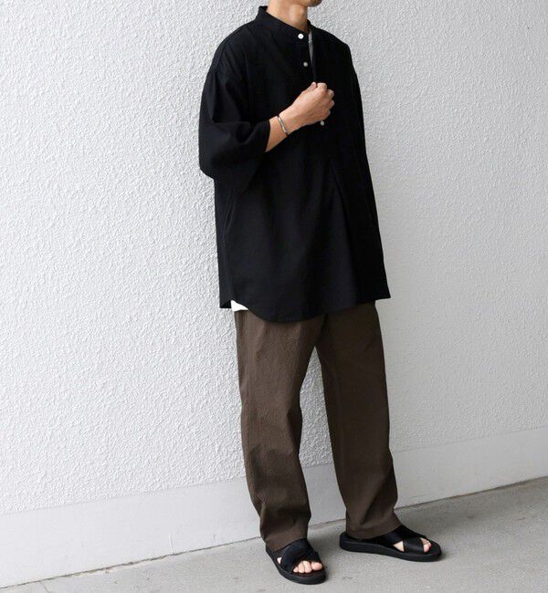 SHIPS any「SHIPS any:〈洗濯機可能〉リネン / レーヨン バンド スキッパー ハーフスリーブ プルオーバー シャツ◇」|シャツ・ブラウス|