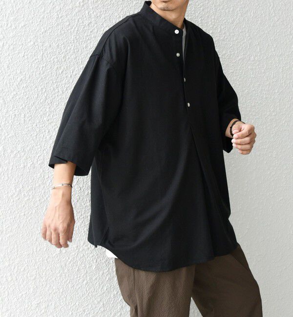 SHIPS any「SHIPS any:〈洗濯機可能〉リネン / レーヨン バンド スキッパー ハーフスリーブ プルオーバー シャツ◇」|シャツ・ブラウス|