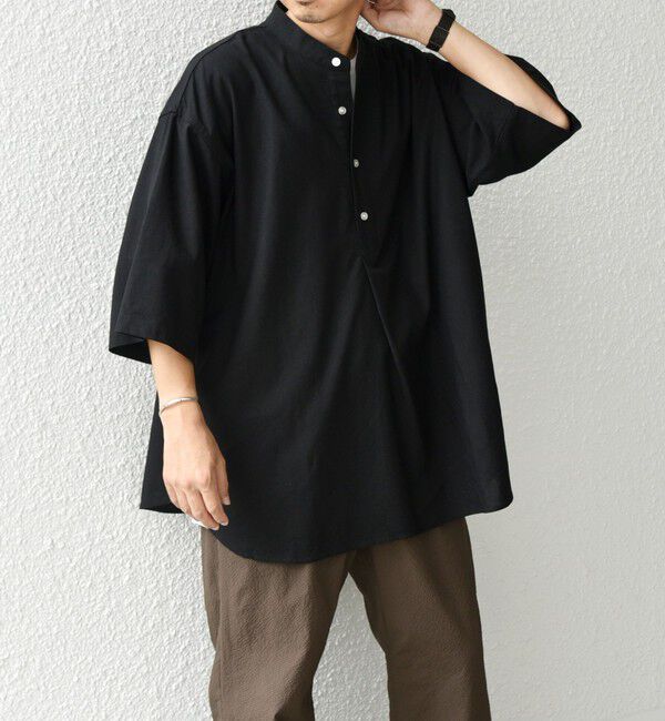 SHIPS any「SHIPS any:〈洗濯機可能〉リネン / レーヨン バンド スキッパー ハーフスリーブ プルオーバー シャツ◇」|シャツ・ブラウス|