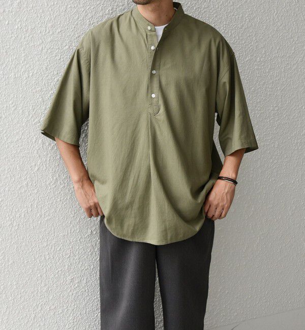 SHIPS any「SHIPS any:〈洗濯機可能〉リネン / レーヨン バンド スキッパー ハーフスリーブ プルオーバー シャツ◇」|シャツ・ブラウス|