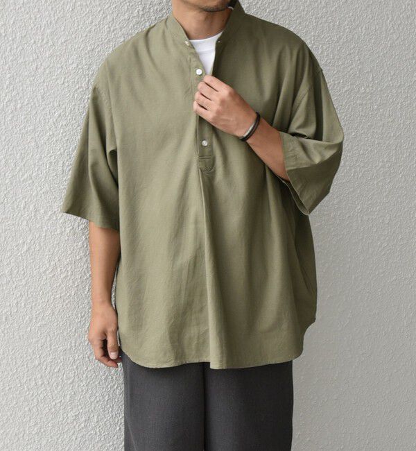 SHIPS any「SHIPS any:〈洗濯機可能〉リネン / レーヨン バンド スキッパー ハーフスリーブ プルオーバー シャツ◇」|シャツ・ブラウス|