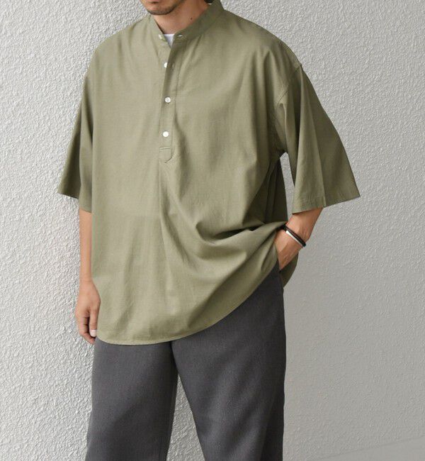 SHIPS any「SHIPS any:〈洗濯機可能〉リネン / レーヨン バンド スキッパー ハーフスリーブ プルオーバー シャツ◇」|シャツ・ブラウス|