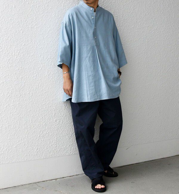 SHIPS any「SHIPS any:〈洗濯機可能〉リネン / レーヨン バンド スキッパー ハーフスリーブ プルオーバー シャツ◇」|シャツ・ブラウス|