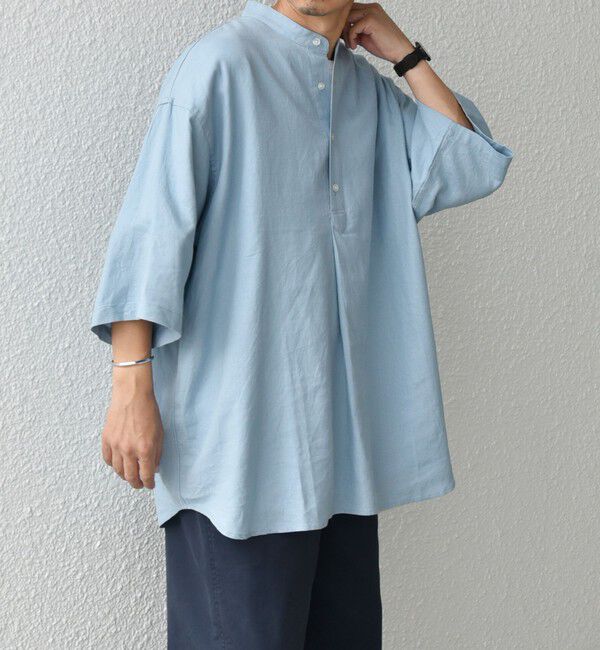 SHIPS any「SHIPS any:〈洗濯機可能〉リネン / レーヨン バンド スキッパー ハーフスリーブ プルオーバー シャツ◇」|シャツ・ブラウス|