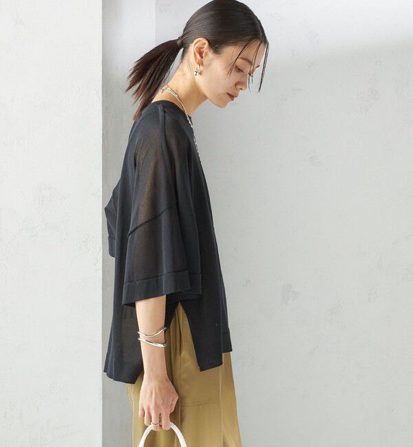 SHIPS for women「〈手洗い可能〉18G フィルミーコットン ワイド ショート スリーブ プルオーバー」|ニット・セーター|