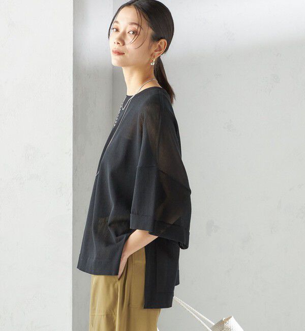 SHIPS for women「〈手洗い可能〉18G フィルミーコットン ワイド ショート スリーブ プルオーバー」|ニット・セーター|