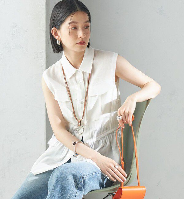 SHIPS for women「〈手洗い可能〉IMPERIAL LINEN Wポケット ノースリーブ シャツ」|シャツ・ブラウス|