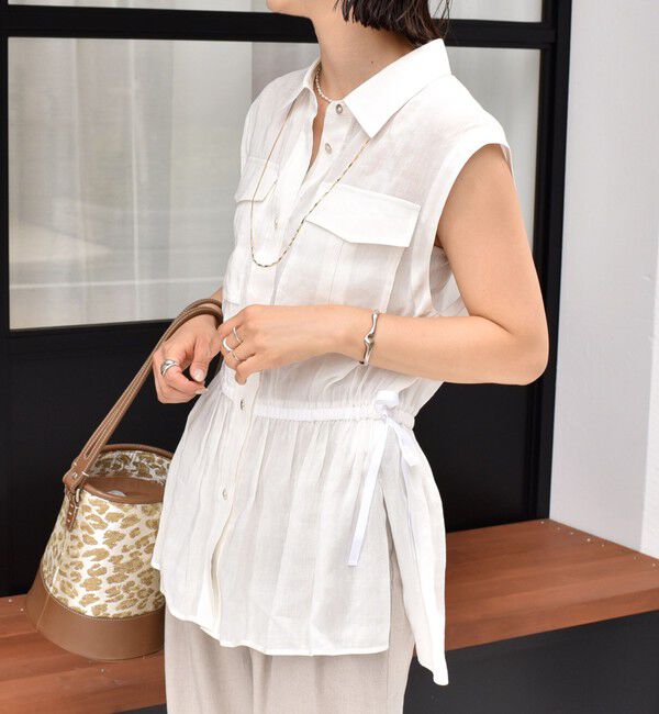 SHIPS for women「〈手洗い可能〉IMPERIAL LINEN Wポケット ノースリーブ シャツ」|シャツ・ブラウス|