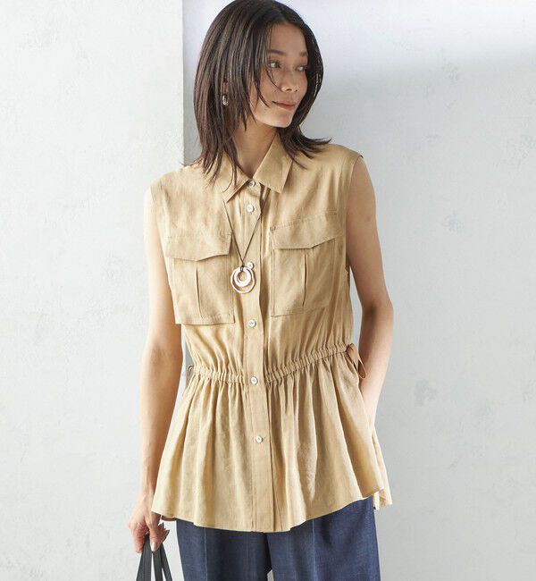 SHIPS for women「〈手洗い可能〉IMPERIAL LINEN Wポケット ノースリーブ シャツ」|シャツ・ブラウス|