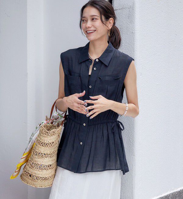 SHIPS for women「〈手洗い可能〉IMPERIAL LINEN Wポケット ノースリーブ シャツ」|シャツ・ブラウス|