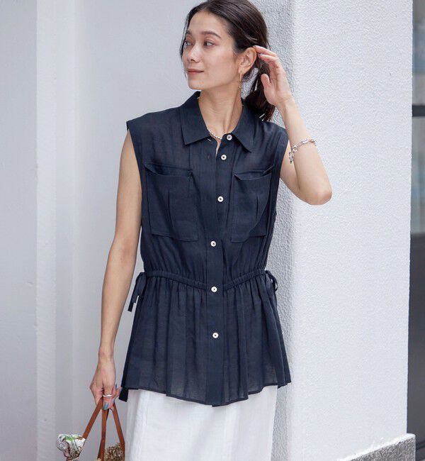 SHIPS for women「〈手洗い可能〉IMPERIAL LINEN Wポケット ノースリーブ シャツ」|シャツ・ブラウス|