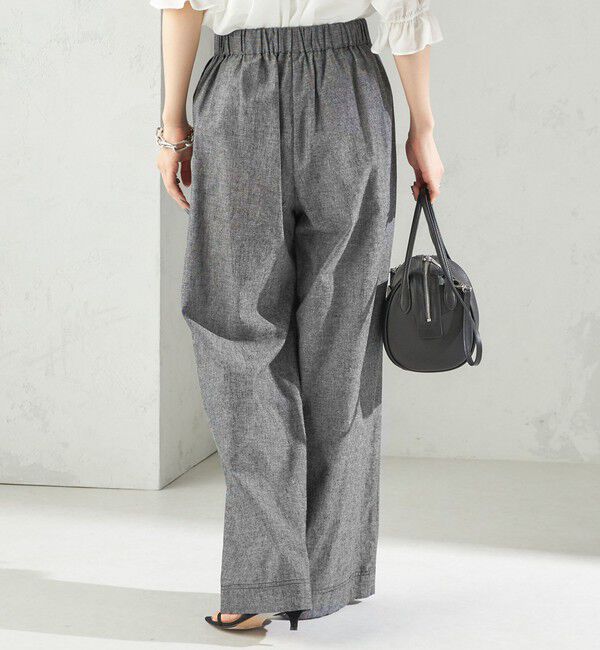 SHIPS for women「〈接触冷感・手洗い可能〉麻混 シャンブレー ウエスト ゴム ワイド パンツ」|その他|
