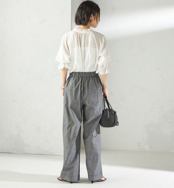 SHIPS for women「〈接触冷感・手洗い可能〉麻混 シャンブレー ウエスト ゴム ワイド パンツ」|その他|