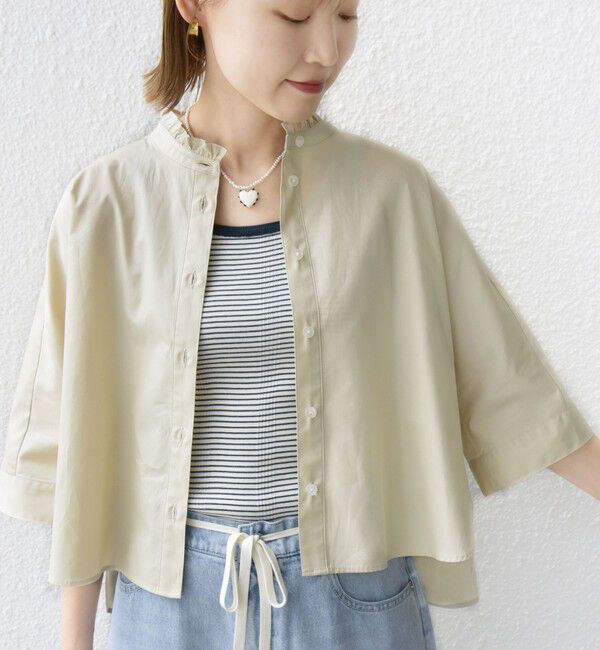 SHIPS for women「【WEB限定】〈手洗い可能〉ブロード ストライプ / 無地 切替 パッチワーク シャツ」|シャツ・ブラウス|ベージュ