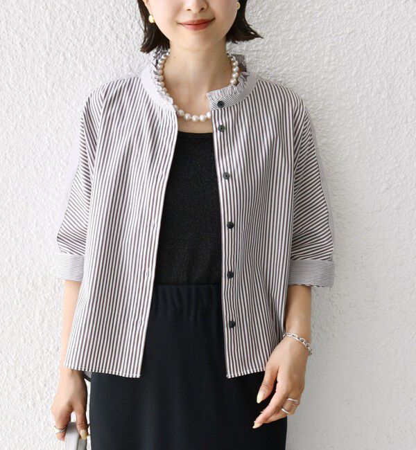 SHIPS for women「【WEB限定】〈手洗い可能〉ブロード ストライプ / 無地 切替 パッチワーク シャツ」|シャツ・ブラウス|
