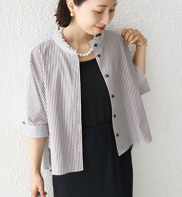 SHIPS for women「【WEB限定】〈手洗い可能〉ブロード ストライプ / 無地 切替 パッチワーク シャツ」|シャツ・ブラウス|