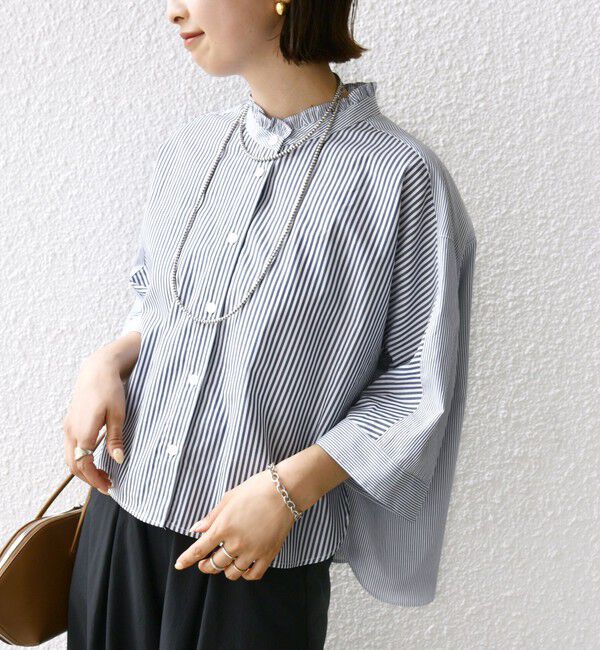 SHIPS for women「【WEB限定】〈手洗い可能〉ブロード ストライプ / 無地 切替 パッチワーク シャツ」|シャツ・ブラウス|