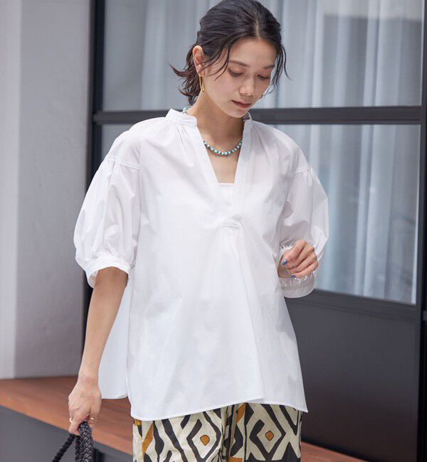 SHIPS for women「〈接触冷感 / 撥水加工〉TEX BRID(R)タフタ スキッパー 5分袖 ブラウス」|シャツ・ブラウス|