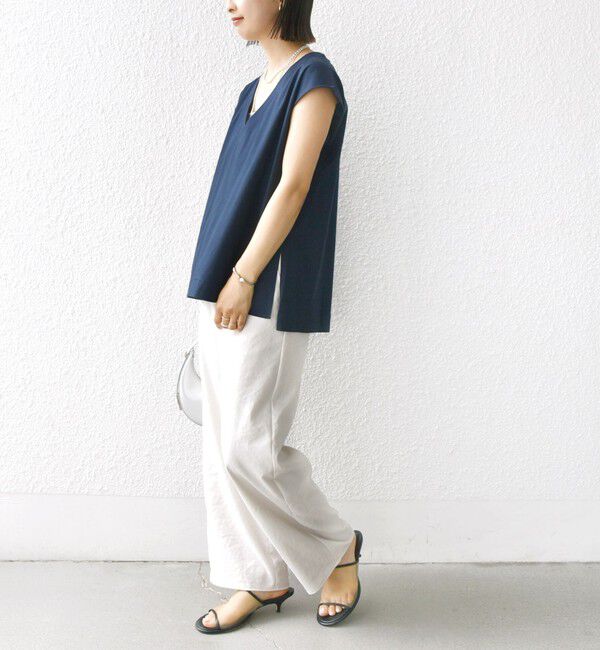 SHIPS for women「〈手洗い可能〉スムース Vネック フレンチ スリーブ」|タンクトップ|