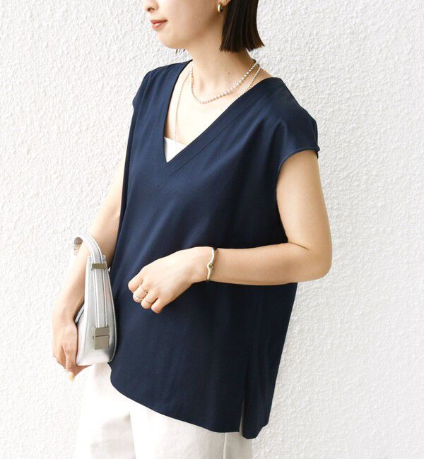 SHIPS for women「〈手洗い可能〉スムース Vネック フレンチ スリーブ」|タンクトップ|