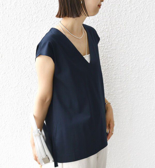 SHIPS for women「〈手洗い可能〉スムース Vネック フレンチ スリーブ」|タンクトップ|