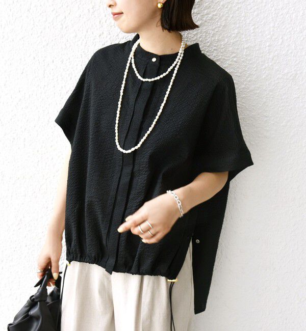 SHIPS for women「〈手洗い可能〉サッカー 裾 ドロスト ドルマン ブラウス 2」|シャツ・ブラウス|ブラック