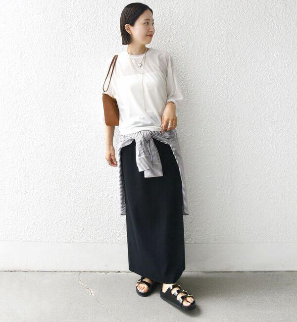 SHIPS for women「〈手洗い可能〉シアー トリコット ポリエステル ベロア 五分袖 ワイド TEE」|Tシャツ・カットソー|