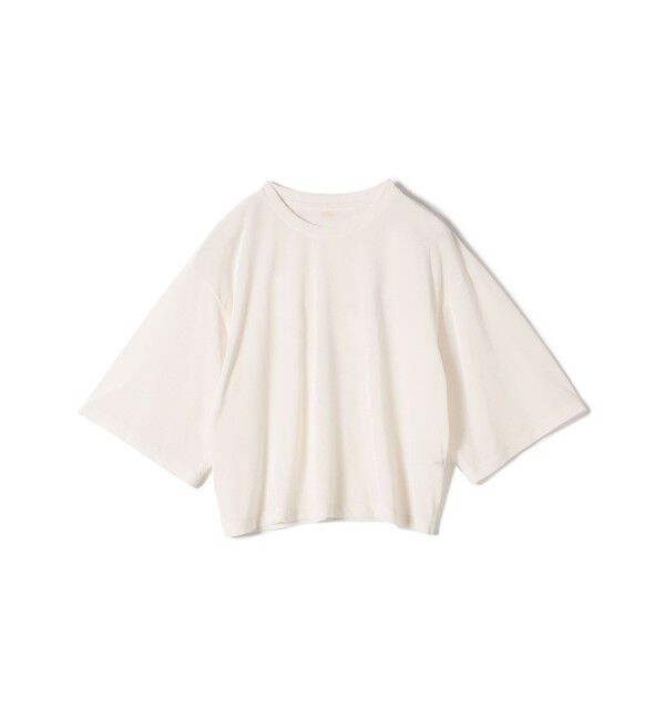 SHIPS for women「〈手洗い可能〉シアー トリコット ポリエステル ベロア 五分袖 ワイド TEE」|Tシャツ・カットソー|