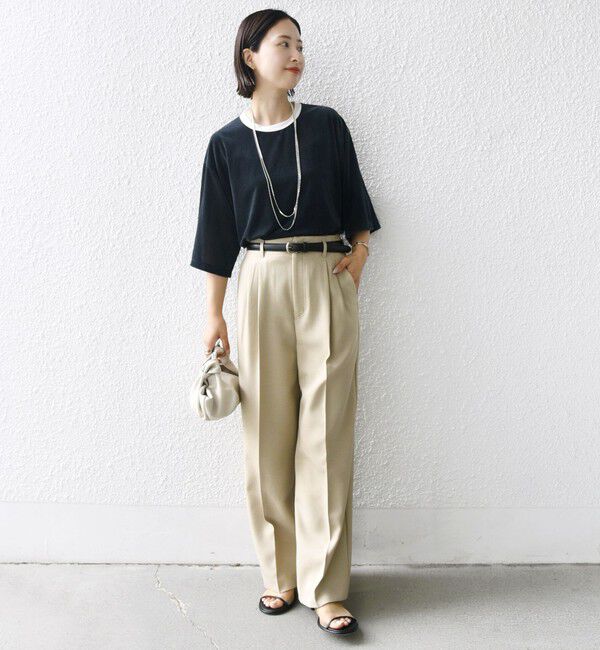 SHIPS for women「〈手洗い可能〉シアー トリコット ポリエステル ベロア 五分袖 ワイド TEE」|Tシャツ・カットソー|