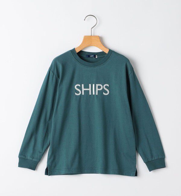 SHIPS KIDS「SHIPS KIDS:140～160cm/刺繍 ロゴ ロングスリーブ Tシャツ」|Tシャツ・カットソー|グリーン